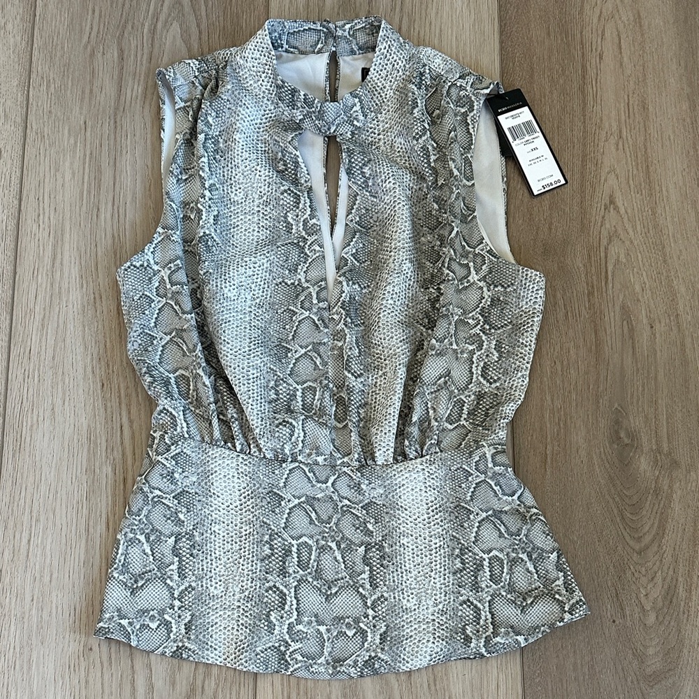 NWT BCBG Maxazria Peplum Snake Print Top